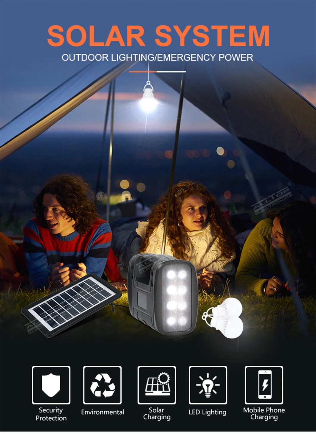 Solar Camping Lights Outdoor Emergency Light Portable Power Supply for Home Power Backup System