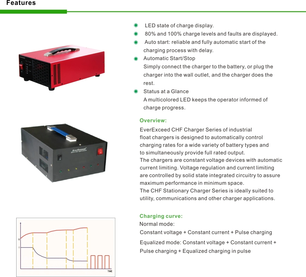 Everexceed 36V25A CHF Single/Three Phase Motive/ Float/Industrial/Electric Vehicles Battery Charger, DC UPS;