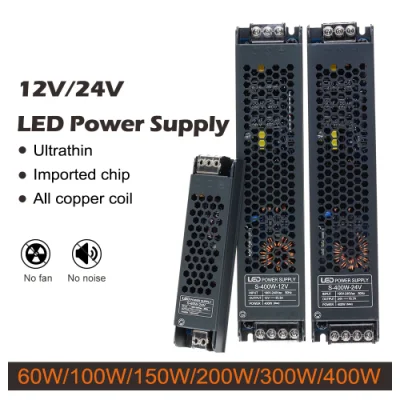  12V 24V LED de alimentación transformador CA a CC 60W 100W 200W 300W 400W Super Thin Converter para tira de LED Controlador LED de luz