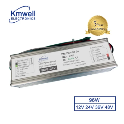  Factor de potencia alta Plh-96W 12V 100W 24V 48V el Controlador de LED de alimentación LED impermeable para la muestra al aire libre mercado con homologación UL FCC RoHS CE