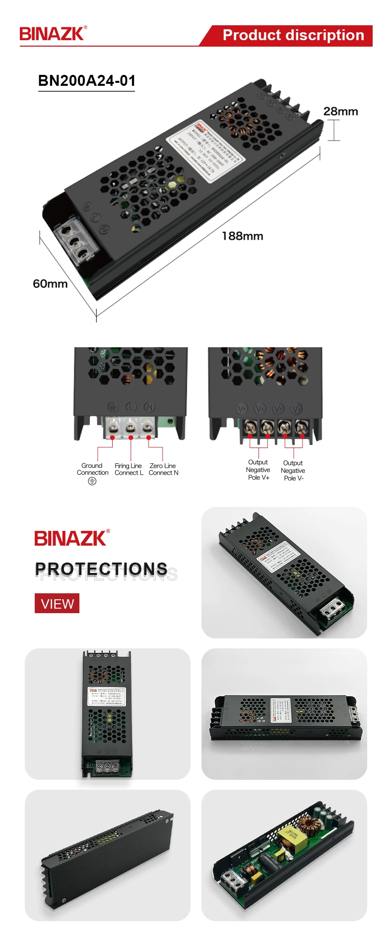 Bina 24V LED Driver for Cabinet Light Industrial Switching Power Supply
