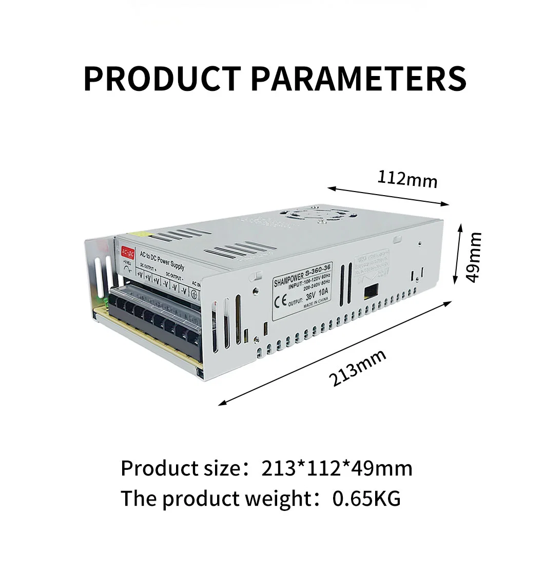 LED DC 36V 10A 360W Switching Power Supply for LED Lighting