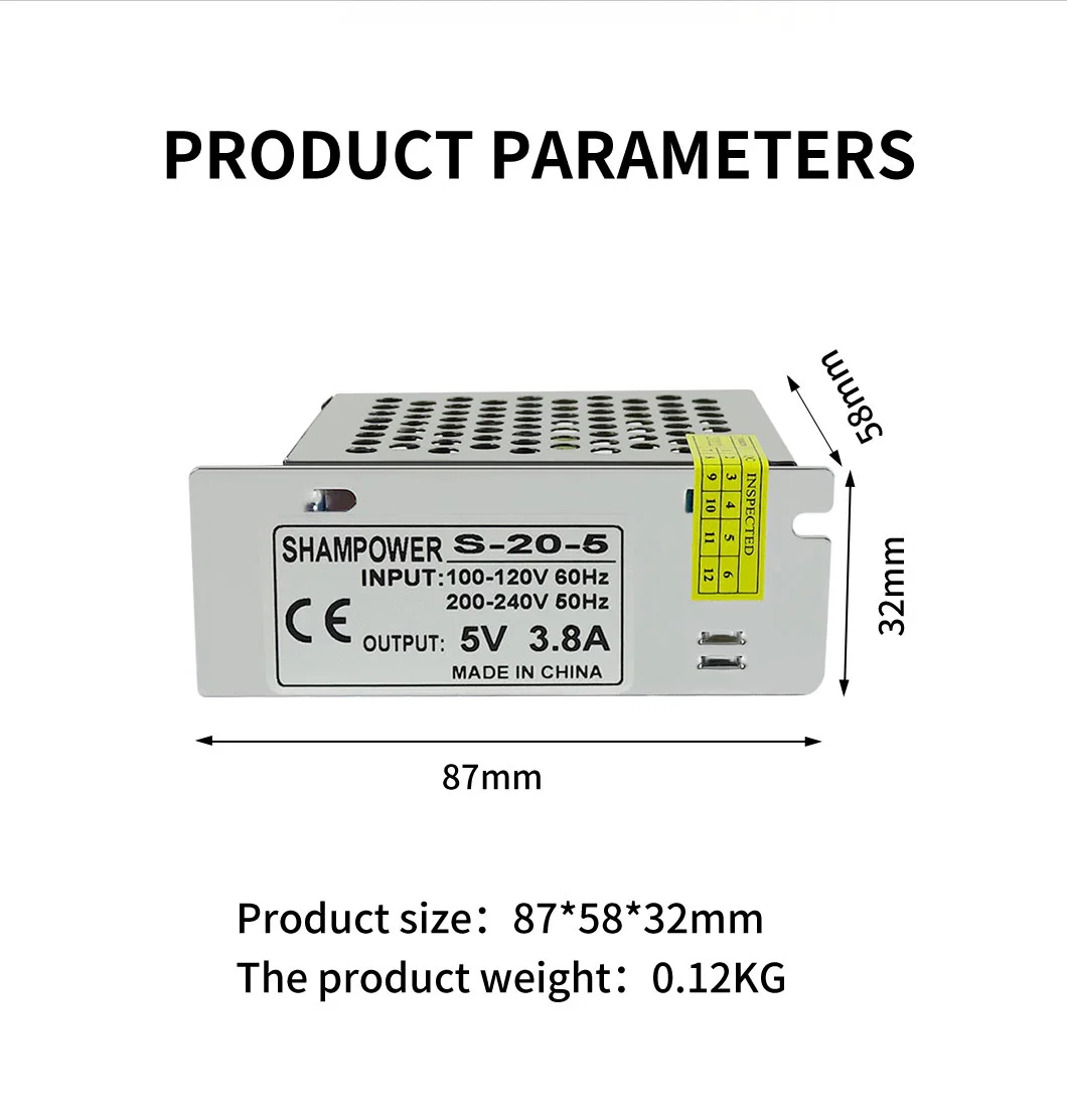LED DC 5V 3.8A 20W Switching Power Supply for LED Display Screen