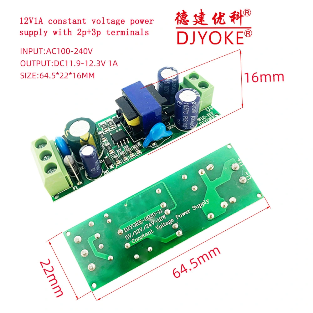 Djyoke AC DC Converter DC 12V 1A Power Supply PCBA Board Switching Power Supply Module for LED 3D Printer Camera LED Driver 07