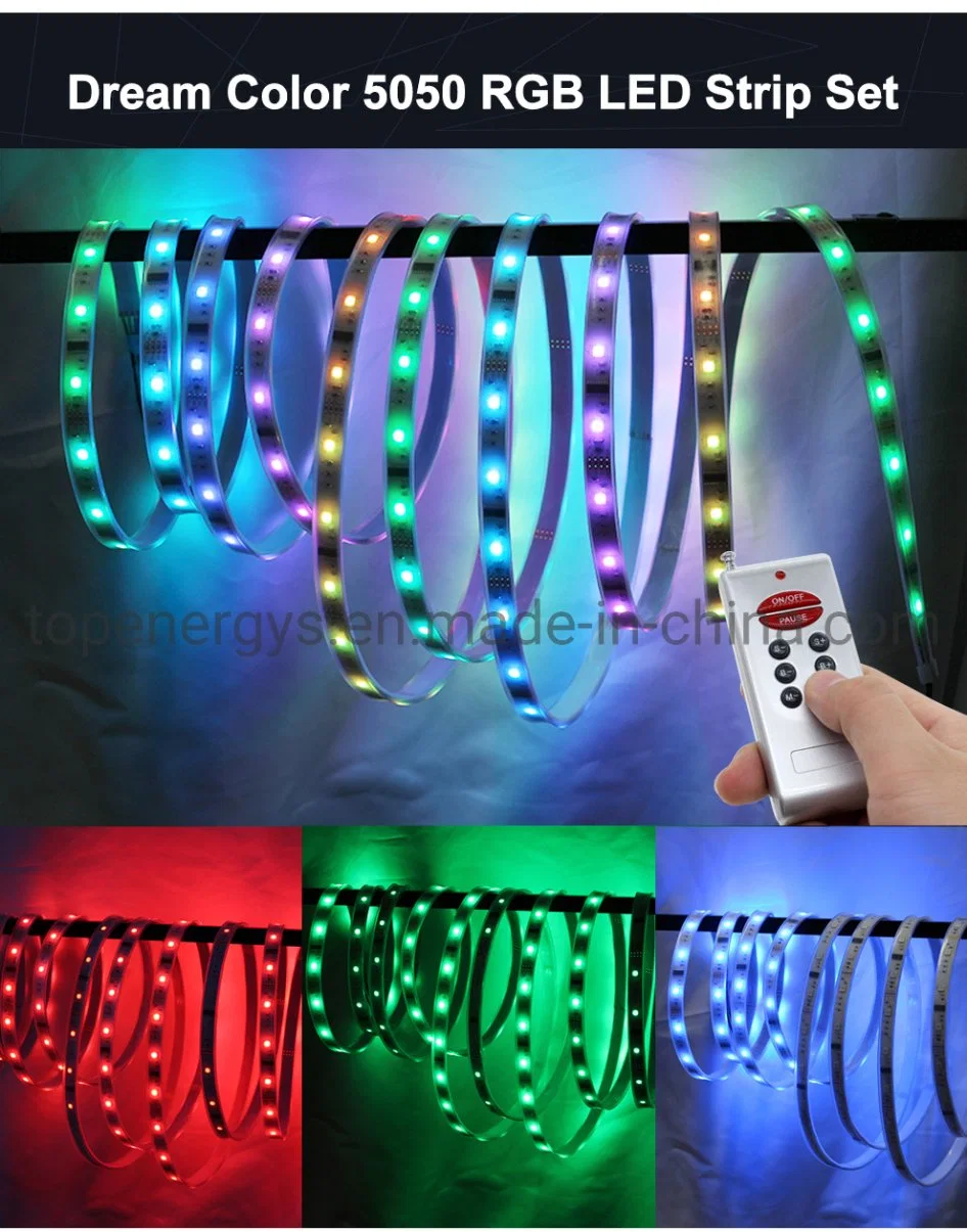 Horse Race Light Dream Color RGB Runing Changeable LED Strip 5050 5m 150 LEDs + 133 Program RF Controller + Adapter.