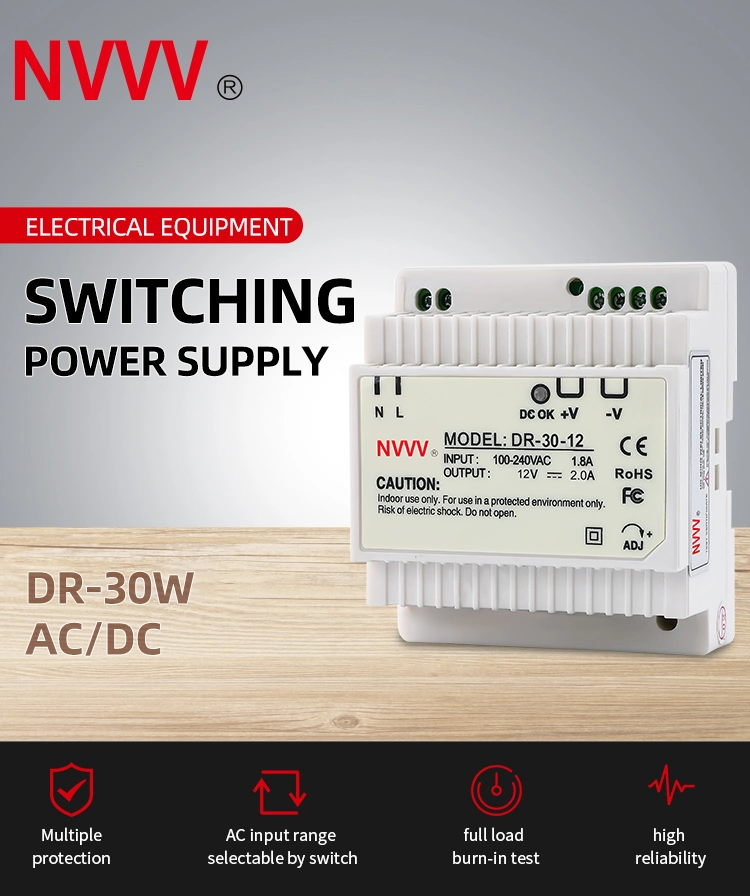 Switching Power Supply Dr Series AC-DC Power Supply 12V SMPS DIN-Rail Dr-30W-12V