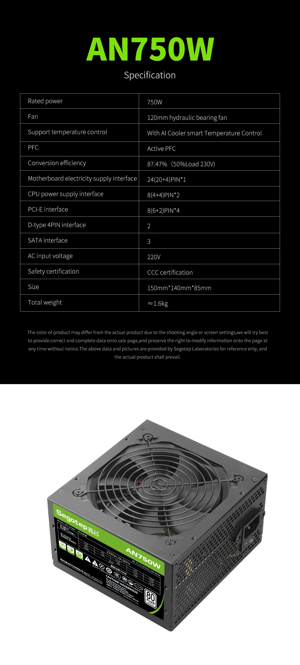 2024-Segotep-Export-Russia- An750W 80 Plus -230V-EU-Switching -Power -Supply