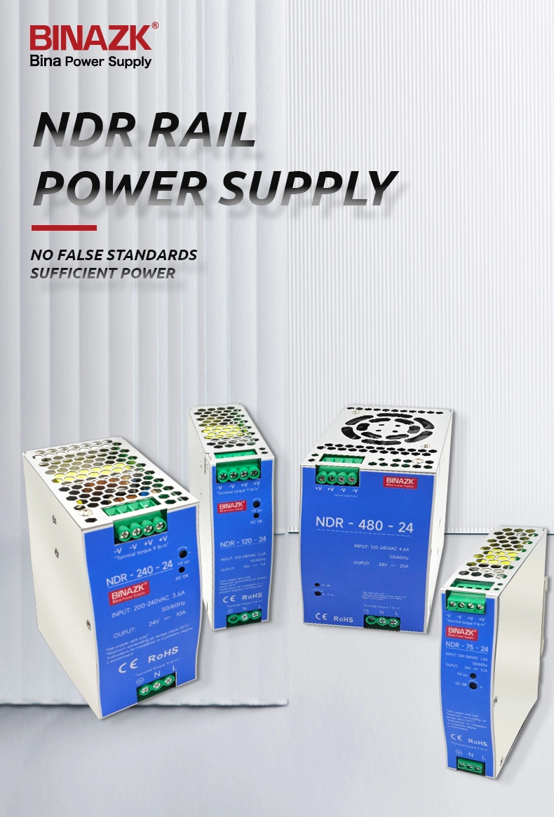 Binazk Customize 3A 5A 10A 20A DIN Rail Power Supply 12V 24V 48V 240W 480W High Power Supplies for Electro-Mechanical