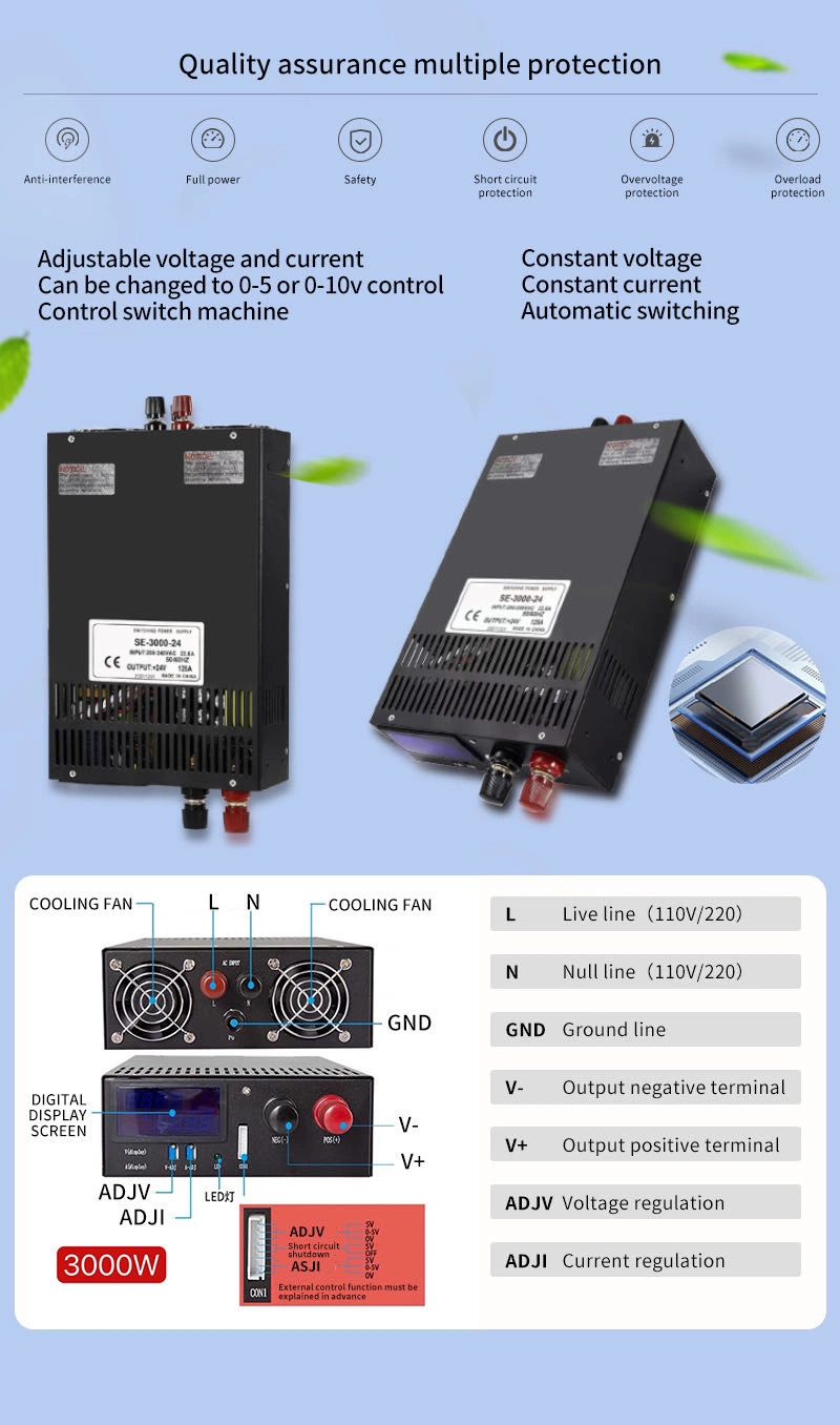 3000W Digital Display High-Power Switching Power Supply AC220V to DC12V24V 50A100A Constant Voltage and Current