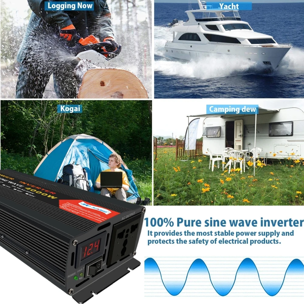 4000W Pure Sine Wave Power Inverter 12V 24V 48V 60V DC to 220V AC Converter