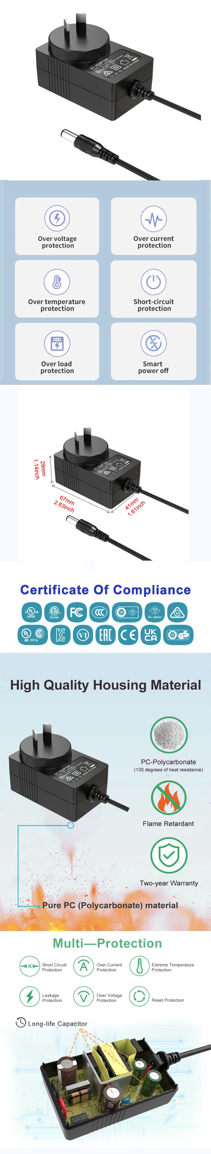 Customized Electrical Appliance Power Supply 2A 3 Year Warranty