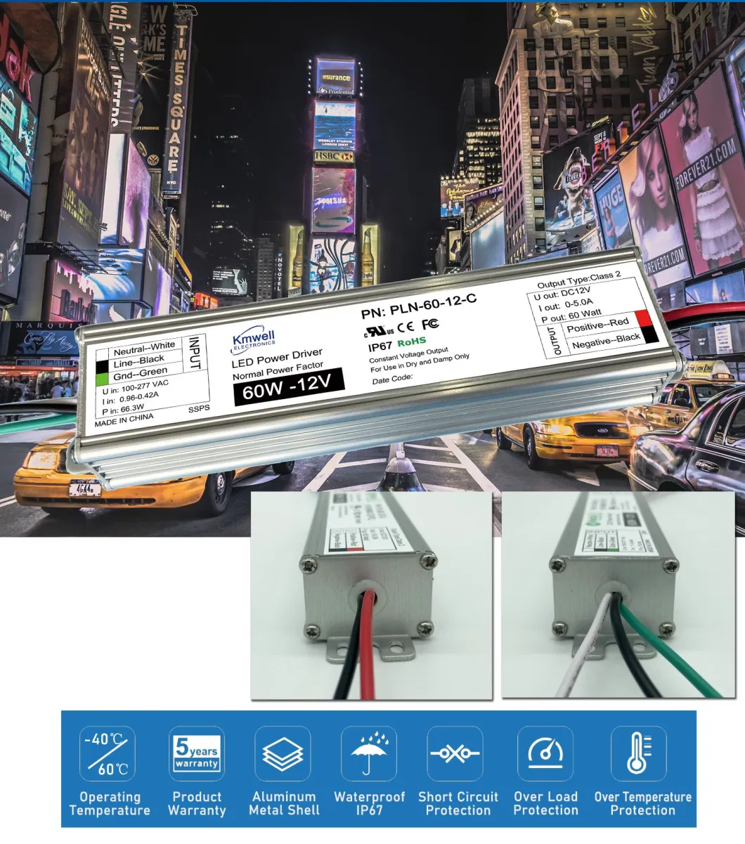 Ultra-Thin 12V/24V/36V/48V 60W IP67 Slim LED Switching Waterproof Power Supply for Sign Box