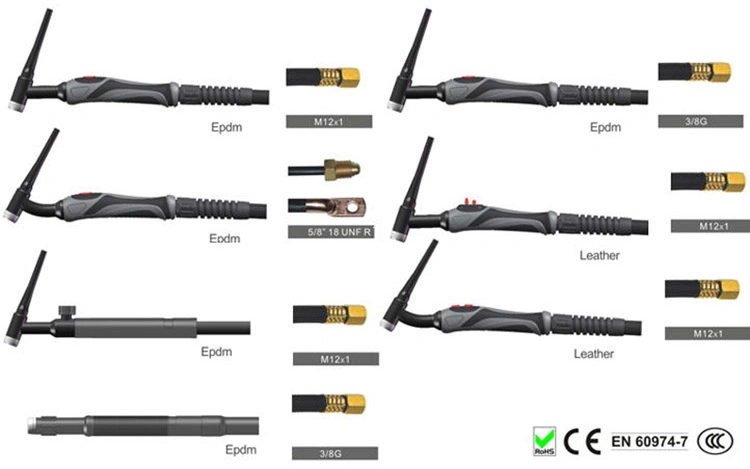 Soft Cable DC AC 4m 8m TIG26 Wp26 Gas Cooled TIG Welding Torch Supply