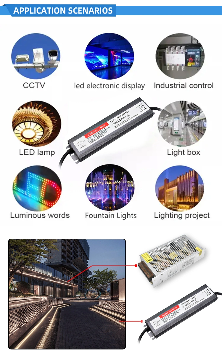 Hot Selling LED Power Supply DC 12V 8.3A/ 24V 4A 100W Outdoor Waterproof IP67adaptor LED Driver for LED Strips Lighting