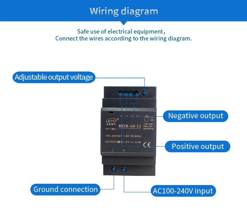 Industrial Model Dr-60-24 24 Volt 2.5 Ampere LED Power Driver DIN Rail Switching Power Supply