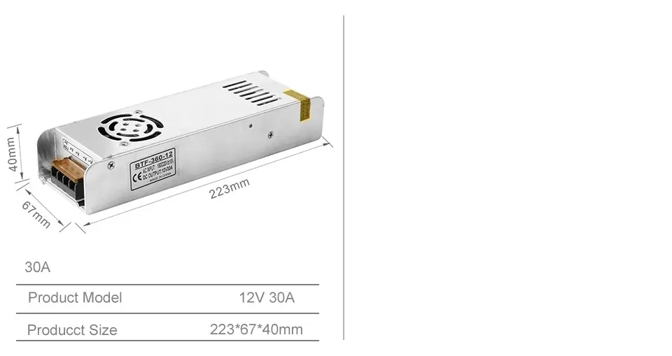 DC12V LED Power Supply 5A 10A 12.5A 15A 16.5A 20A 30A Switch Transformer Ws2811 Ws2815 LED Strip Light Adapter 5050 3528 Lights