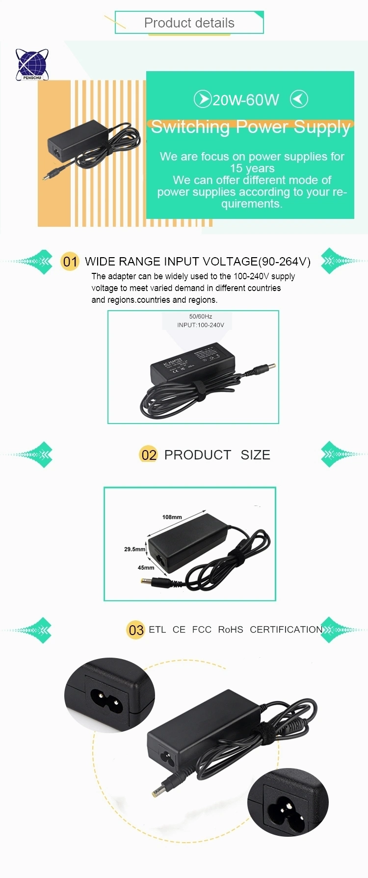 desktop laptop AC adapters output 19.5V 2.31A for HP/Sony/Comp