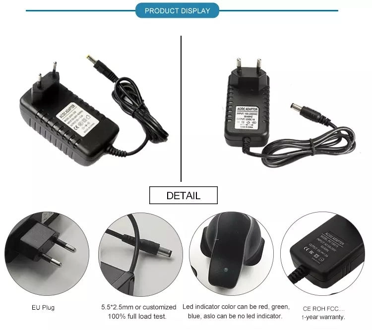 Wall Mounted 12 Volt 1 Amp AC/DC Switching Power Adapter 12 Watt Power Supply