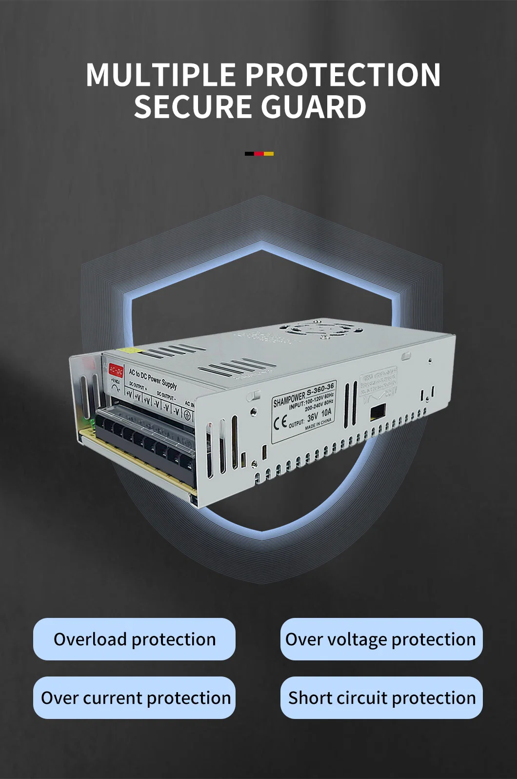 LED DC 36V 10A 360W Switching Power Supply for LED Lighting