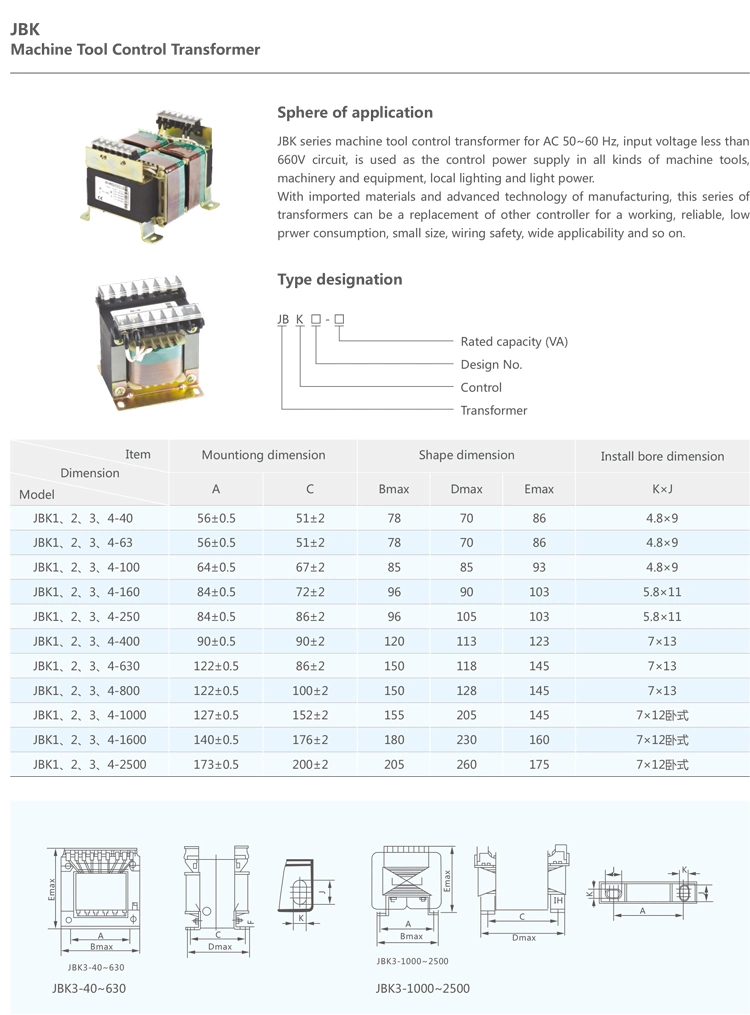 China Factory 380V Single Phase Input 24V Output Machine Tool Control Transformer