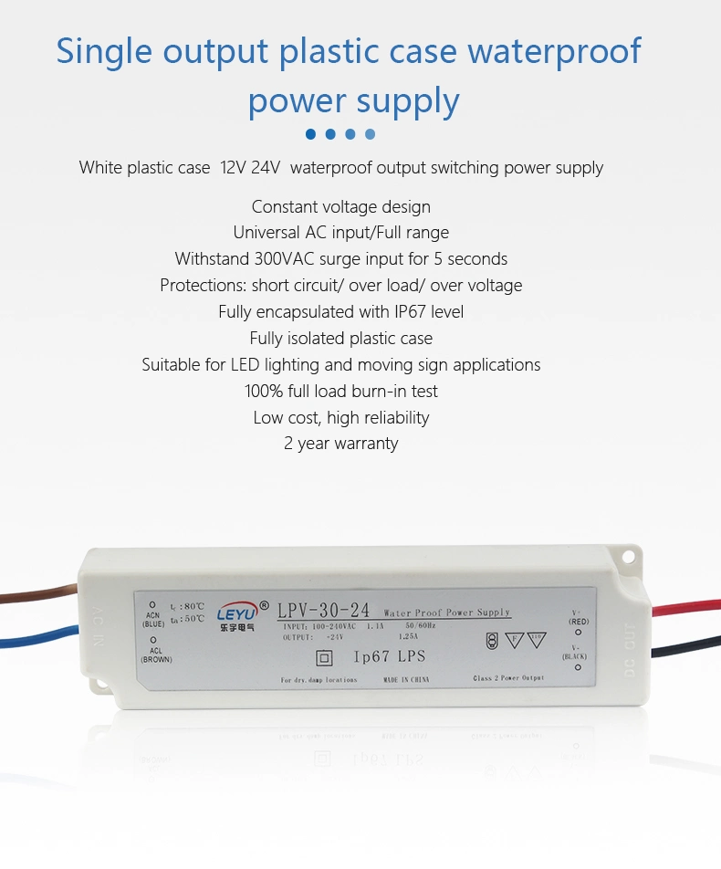 LED Driver Switching Power Supply IP67 Waterproof 30W 24 Volt DC Power Supply
