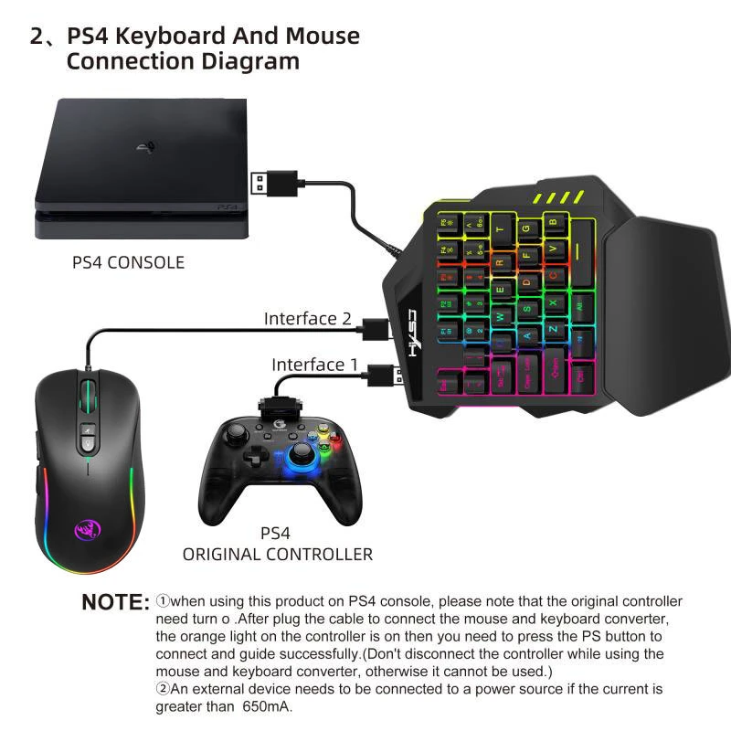 35 Keys RGB Gaming Mechanical Wired Keyboard Built-in Game Console Converter for PS3 PS4 xBox 360