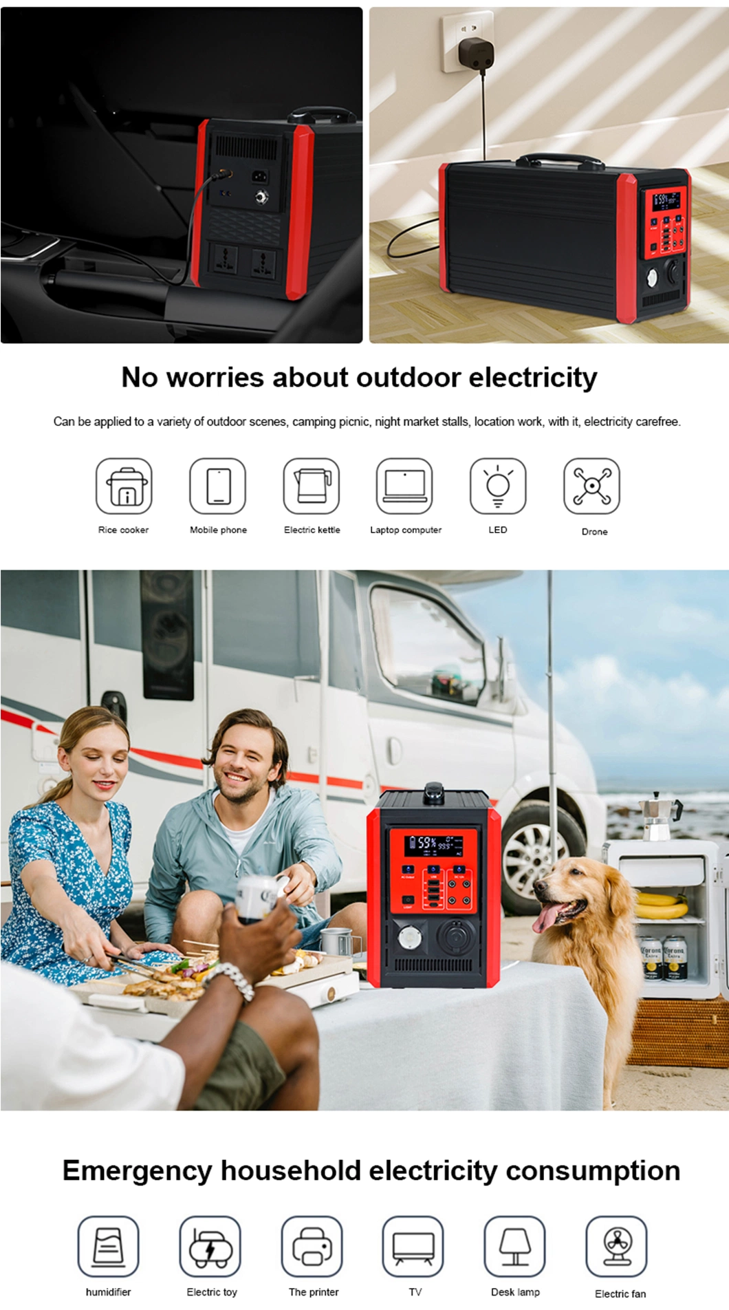 Power Storage Outdoor Camping Portable Power Solar Generator 1500 Watt Continuous Power Supply