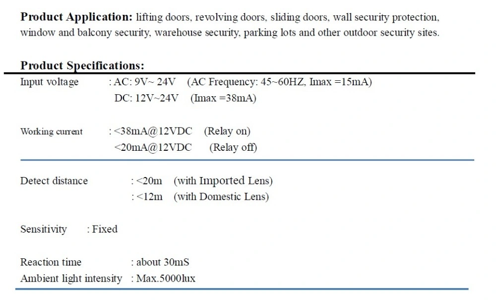 12-24V AC/DC Mirror Reflecting Photocell Infrared Sensor with Imported Lens Yet611