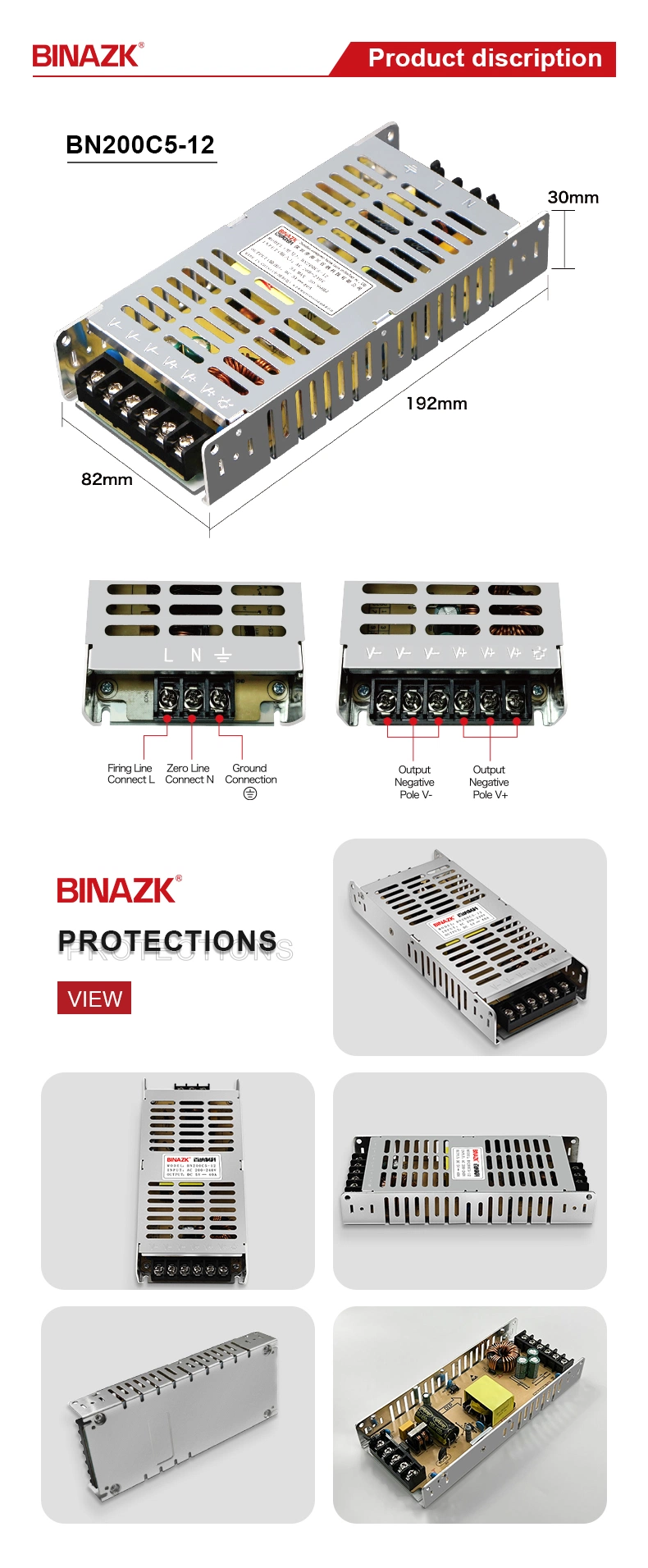 Bina Power Supply 200W LED Constant Voltage Driver LED Power Supply LED Transformer Driver