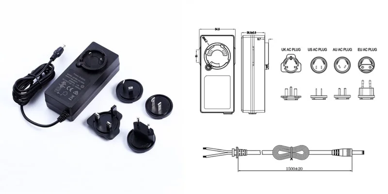 New Products Interchangeable Plug Adapter EU/Us/UK/Au/Cn Standard 12V 5A 65W Power Supply