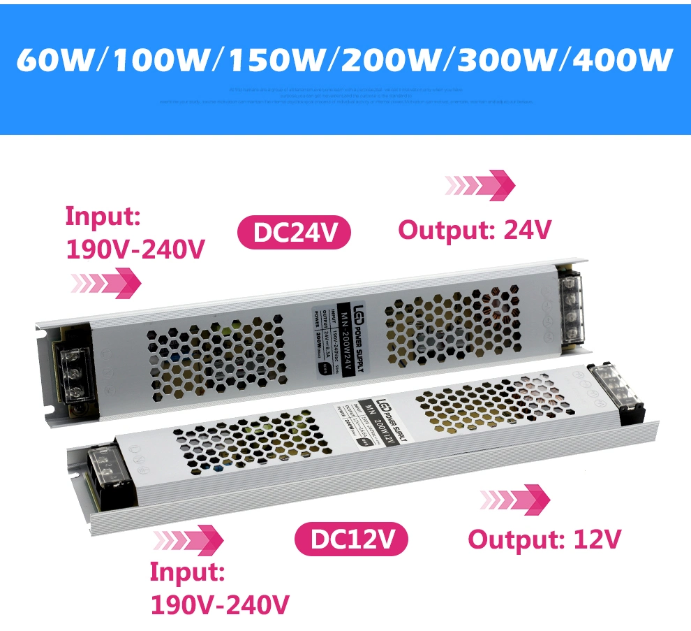 Ultra Thin Switching Power Supply DC12V 24V Lighting Transformers 60W 100W 150W 200W 300W 400W LED Driver Adapter for LED Strip
