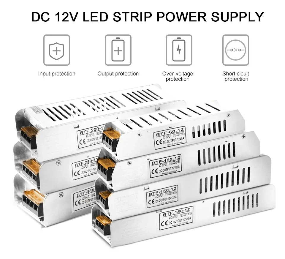 DC12V LED Power Supply 5A 10A 12.5A 15A 16.5A 20A 30A Switch Transformer Ws2811 Ws2815 LED Strip Light Adapter 5050 3528 Lights