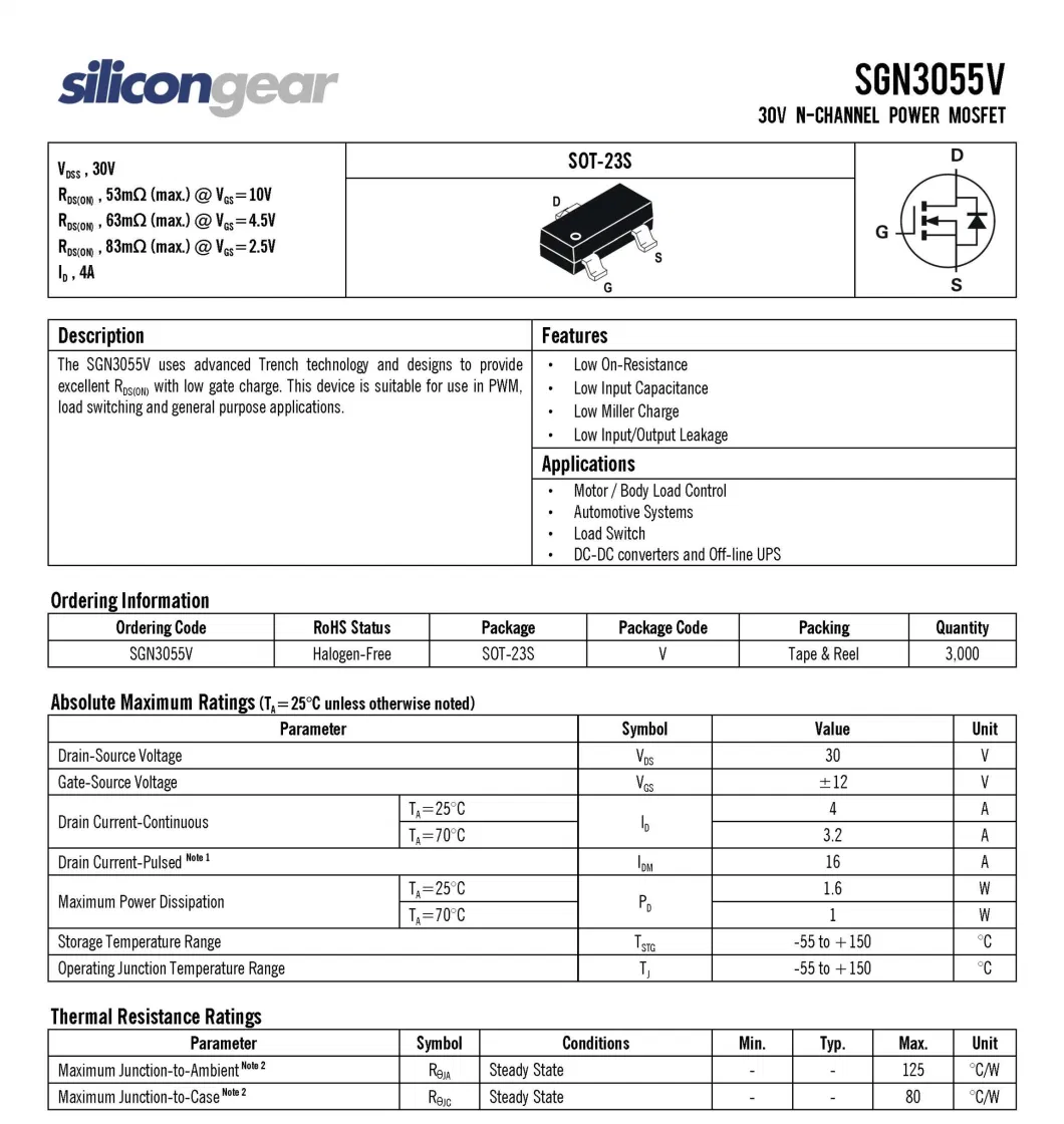 SGN3055V 30V N-CHANNEL Power MOSFET siliconegear