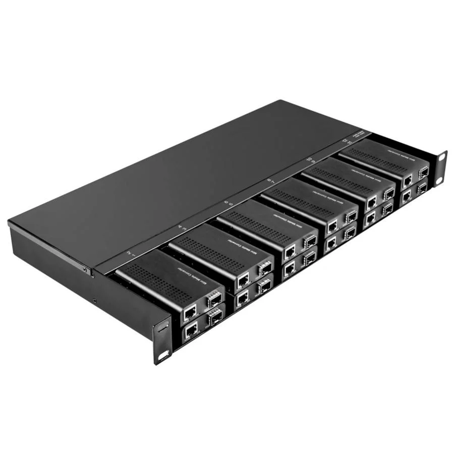 1u Rack Mount 12 Slots 10/100m and 10/100/1000m Chassis Mini Media Converter