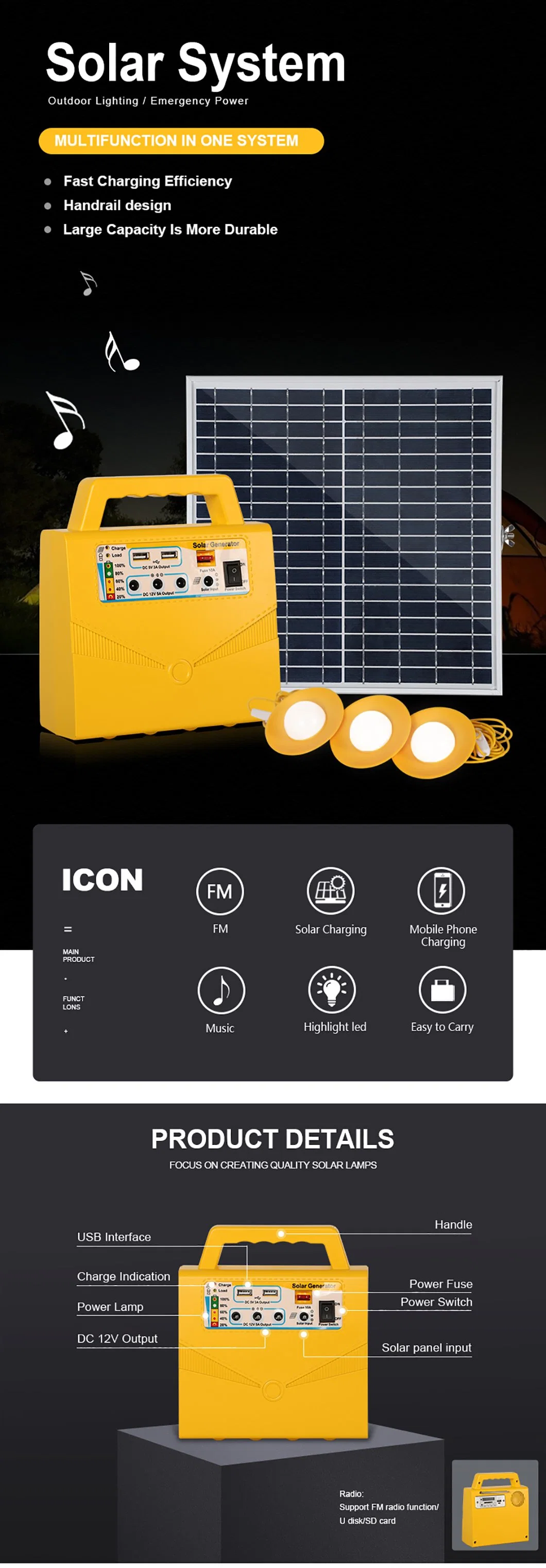 20W Portable Solar Station Small Solar System Solar Lighting System Emergency Lights Power Supply