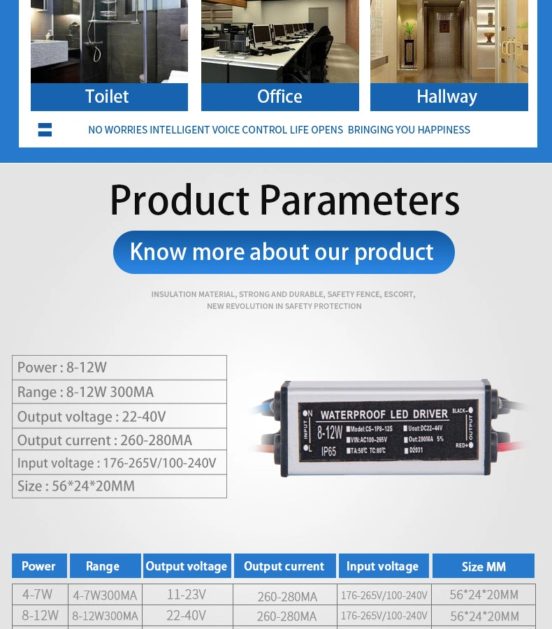 Waterproof LED Power Supply 13-18W 280mA Constant Current Driver