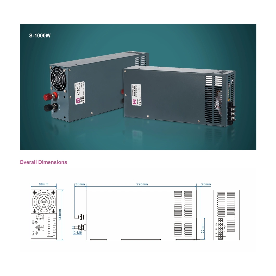 1000W 12V80A 24V40A AC-DC Rail Type SMPS Switching Power Supply