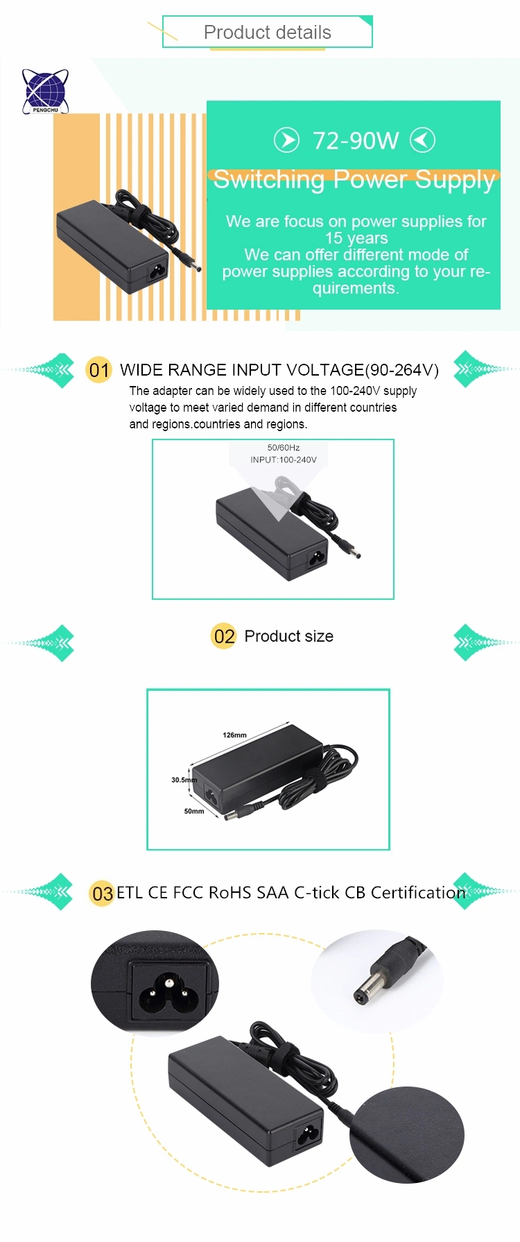 32V 2.2A 70W Replacement AC Adapter Laptop Power Supply for HP