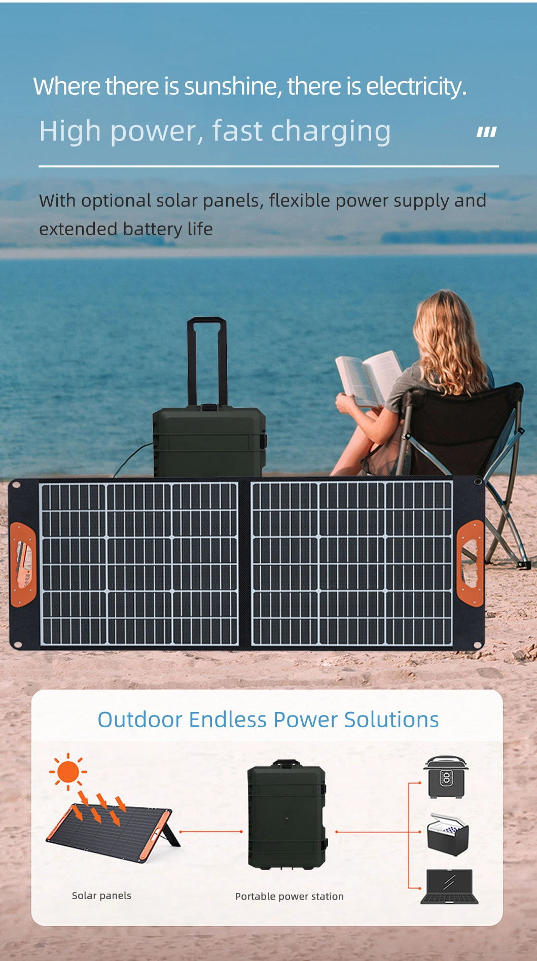 Outdoors Solar Charging Power Station Portable UPS Power Supply for RV Camping