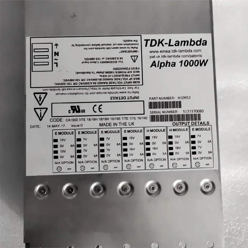 H10720 H10952 H11037 H10252 H10093 Td-K-Lambda Alpha Series Config PS 5/5/12/15VDC 1000W Power Supply External/Internal (Off-Board) AC DC Converter Output Input