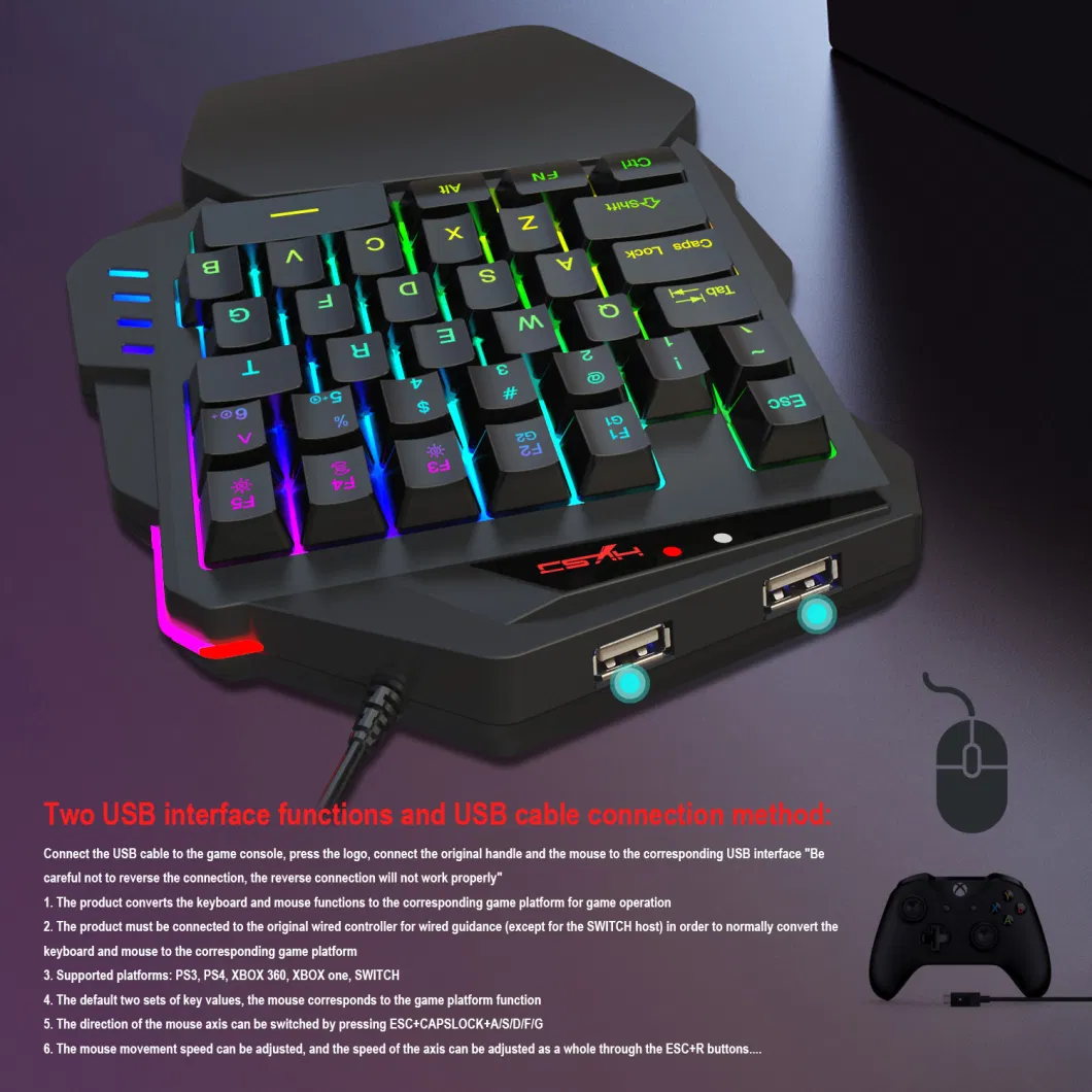 35 Keys RGB Gaming Mechanical Wired Keyboard Built-in Game Console Converter for PS3 PS4 xBox 360