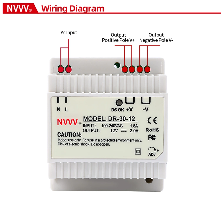 Switching Power Supply Dr Series AC-DC Power Supply 12V SMPS DIN-Rail Dr-30W-12V