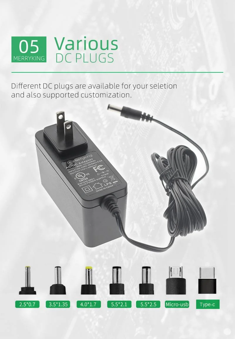 Black Us 2 Pin AC DC Power Adapter Supply Approved UL/cUL FCC Certificates 5V 4A 12V 3A 24V 1.5A 36V 1A DC Output