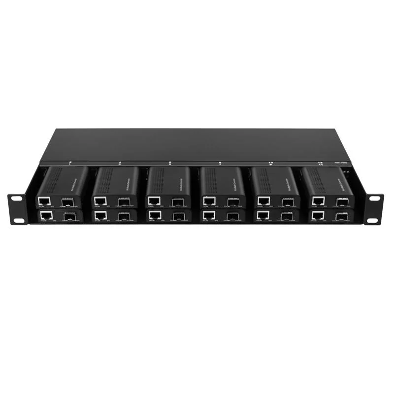 1u Rack Mount 12 Slots 10/100m and 10/100/1000m Chassis Mini Media Converter