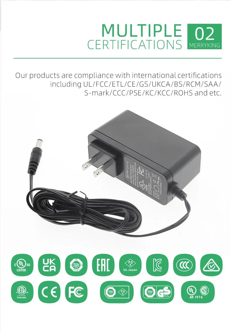 Black Us 2 Pin AC DC Power Adapter Supply Approved UL/cUL FCC Certificates 5V 4A 12V 3A 24V 1.5A 36V 1A DC Output