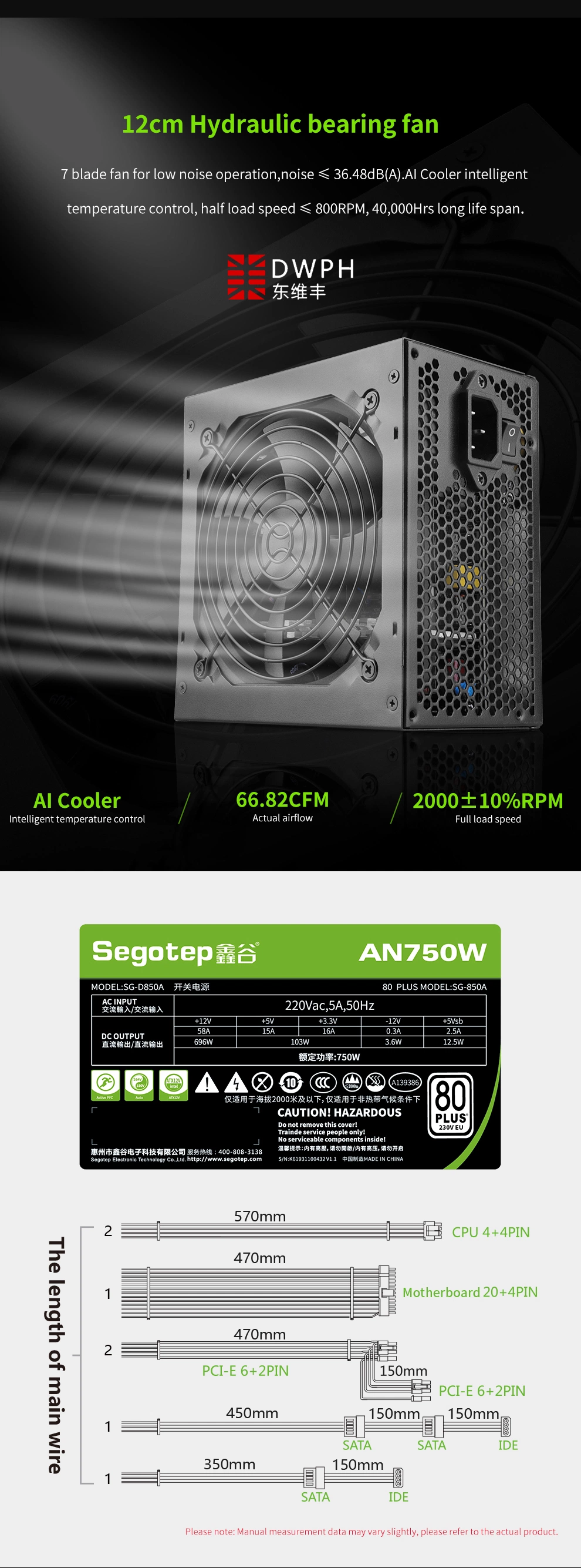 Segotep-87.47%-Conversion Efficiency-High-End-Capacitor-Carry 2*CPU (4+4) Pin Port-Gaming-ATX-750W-Switching-Power-Supply