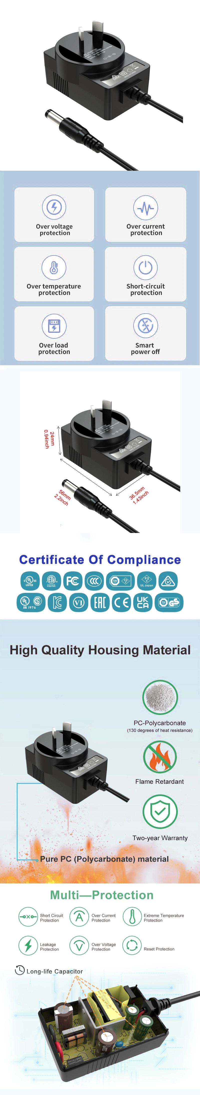 Professional Factory Outlet Power Supply Adapter 12V GS Adaptor 230V Ecm ERP LED Driver 12V DC 2000mA Power Adapt