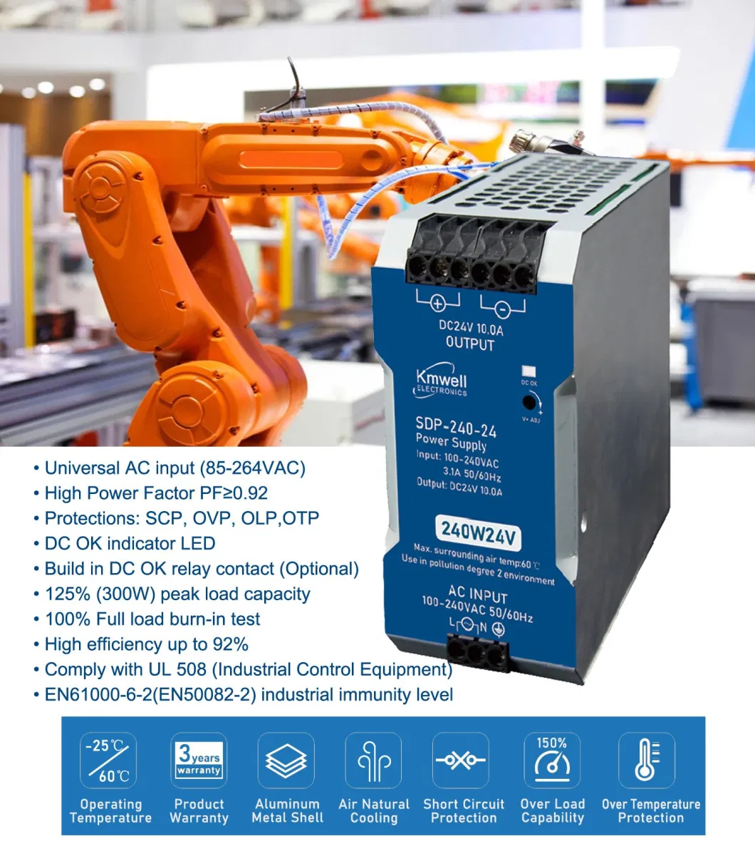 Built-in Pfc Sdp-240-24 Universal Input Voltage Industrial DIN Rail Switch Power Supply with CE CB Eac RoHS