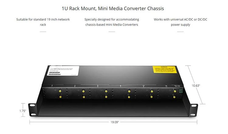 1u Rack Mount 12 Slots 10/100m and 10/100/1000m Chassis Mini Media Converter