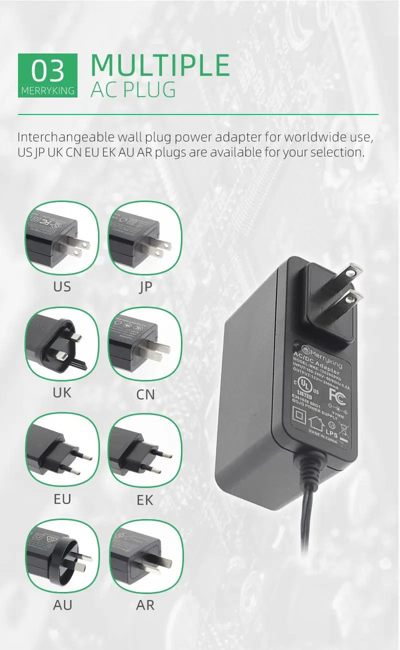 Black Us 2 Pin AC DC Power Adapter Supply Approved UL/cUL FCC Certificates 5V 4A 12V 3A 24V 1.5A 36V 1A DC Output